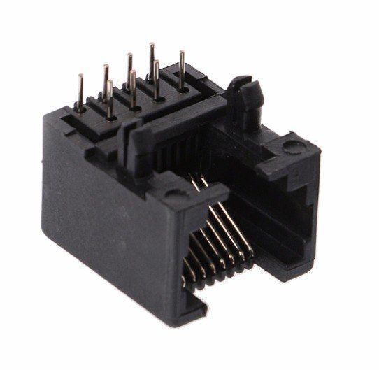 RJ connector 8P8C female plastic zwart PCB (RJ45-RJ48) 03